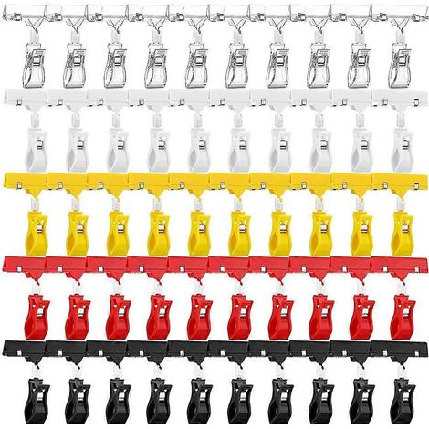 Lot de 50 clips de fixation en plastique pour afficheurs de prix (5 couleurs), porte-étiquettes rotatifs. (1/5)