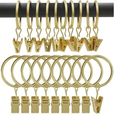 (Gold) 30 Gardinenringe mit Clips, rostfreie Edelstahl-Gardinenringe, Metall-Gardinenhaken, Gardinenstangenringe für Duschen und Gardinen (1/3)