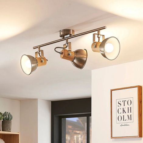 [GEBRAUCHT] B-Ware Lindby Deckenleuchte Dennis LED Lampe Leuchte dimmbar nickel holz 53x15cm (1/2)