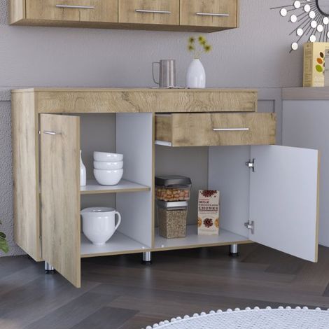 Tuhome Concept – Meuble bas de cuisine Orion – 2 portes – 1 tiroir – 120,3 cm L x 51,6 cm P x 89,5 cm H – Mélamine blanc / macadamia (1/4)