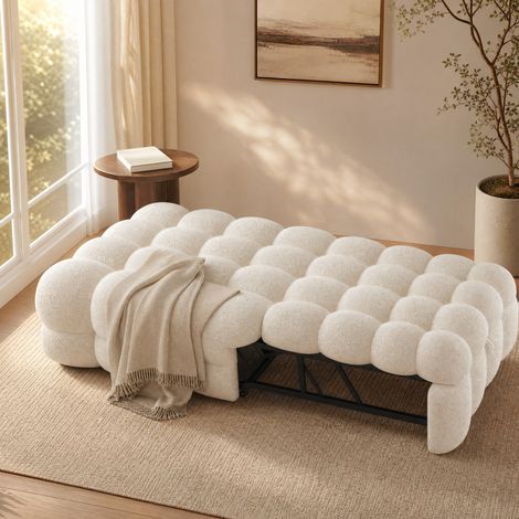 Sofá cama extraíble 2 en 1 beige de tejido bouclé, cama individual acolchada (1/5)