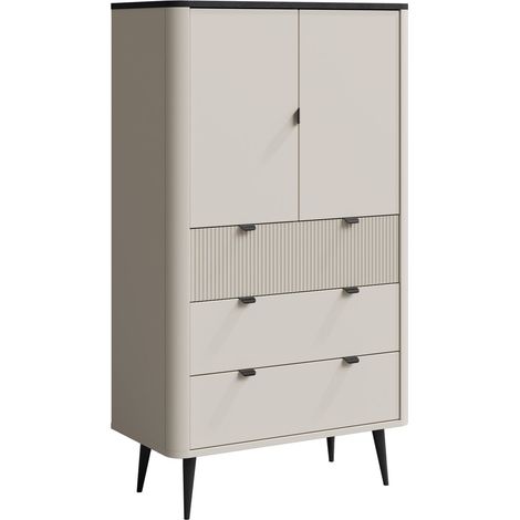 Étagère Lufela 104, Cachemire + Marbre gris, Avec des portes, Fermé, Avec tiroirs, MDF, Stratifié, Le nombre de portes: 2, Nombre de tiroirs: 3, 142x90x40cm (1/3)