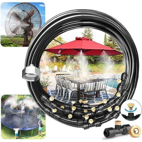 Système De Brumisation (20m) Système De Refroidissement Par Brouillard Extérieur Ligne De Brumisation Avec 20 Buses D'arrosage En Laiton Brumisateur Pour Jardin Patio Trampoline Terrasse (1/5)