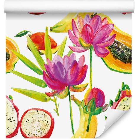 Tapete mit Obst- und Blumenmuster für Wohn- und Schlafzimmer, 50 x 1000 cm (1/5)