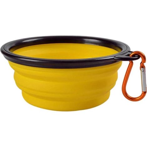 Gamelle de voyage pliable pour chien - Gamelle pour chiot - Gamelle pliable en silicone - Gamelle portable avec mousqueton - Jaune, 1 pièce, 450 ml (1/3)