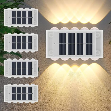 4-teilige Solar-Wandleuchte für den Außenbereich, 10 LEDs, nach oben und unten gerichtete Solarbeleuchtung für Gärten, IP65 wasserdichte Solar-Wandleuchte, warmweißes Wandlicht, Solar-Zaunbeleuchtung,