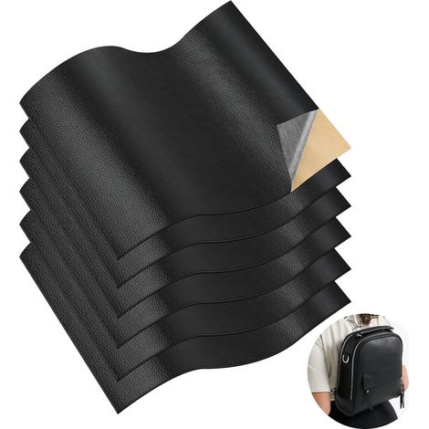Artificial leather self-adhesive repair kit, 20 x 30 cm, 6 pieces - black waterproof patches, suitable for sofas, car seats, bags, etc. (1/5)