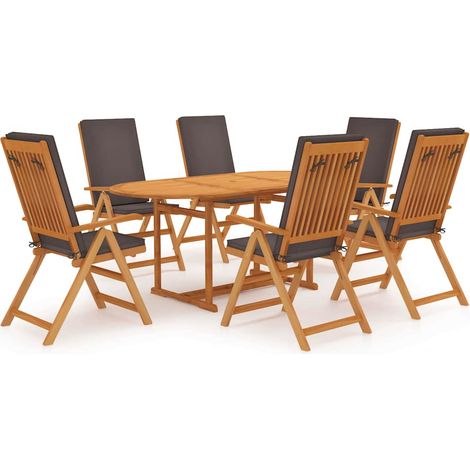 Ensemble à Manger de jardin 7 pcs-Salon de jardin coussins Bois teck massif Gris 284285 (1/5)