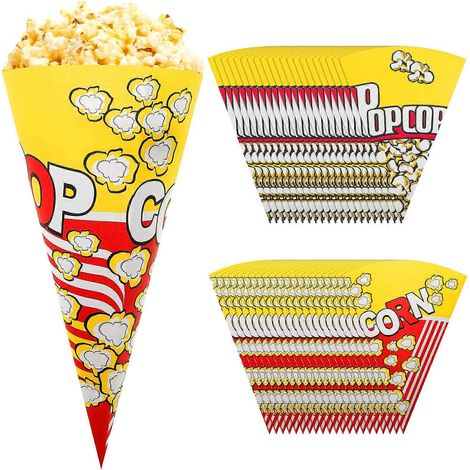 100 sachets en papier pour popcorn, à extrémités coniques, pour friandises au popcorn et bonbons.-20.50X16.00X16.00CM (1/4)