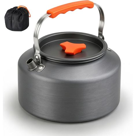 Bouilloire Camping - 2L - Aluminium Oxydé - Chauffage Rapide - Randonnée Pêche - Orange 17,5cm (1/5)