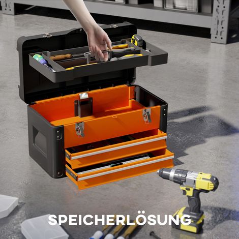 Leerer Werkzeugkasten, 49,7 x 25,3 x 28,9 cm, Werkzeugkiste mit Schublade, Mini-Werkzeugkasten, Stahl, Orange (1/5)