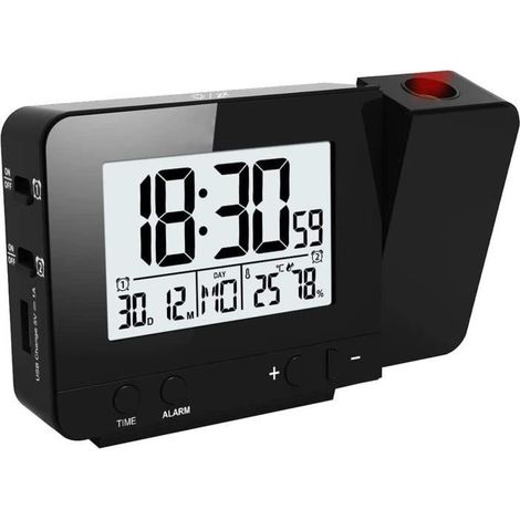 Réveil à Projecteur avec Double Alarmes, Réveil Digital réveil de Charge USB, Fonction Snooze, Humidité Température (1/4)