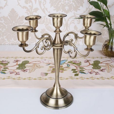 (Bougeoir antique à cinq têtes) Ornement de style européen pour dîner aux chandelles, restaurant, hôtel et décoration intérieure