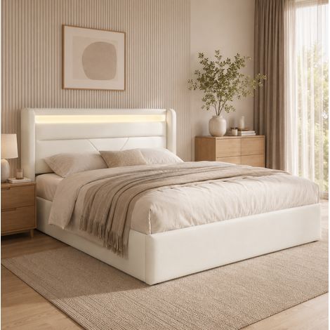 lit adulte coffre rangement 140x200 PU blanc HAVRYA (1/5)