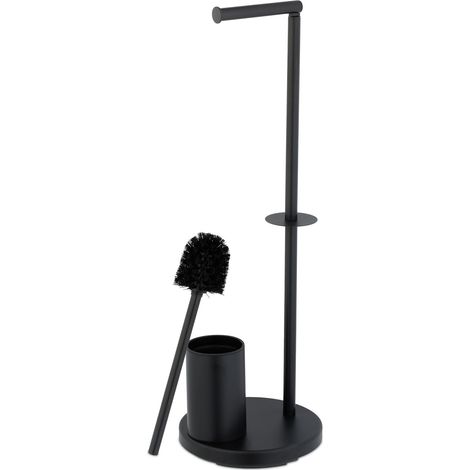 Portarotolo e scopino WC da terra per bagno 68 x 22 cm in metallo nero 130016627