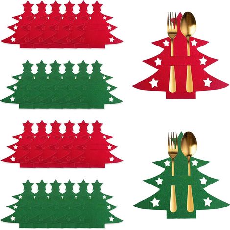 24 poches à couverts pour sapin de Noël : poches pour couverts en feutrine, décorations de table pour fêtes de vacances de Noël (1/5)