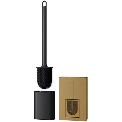 Sollbry Brosse de toilette de luxe avec manche en métal ou en plastique et support amovible (noir) (1/4)