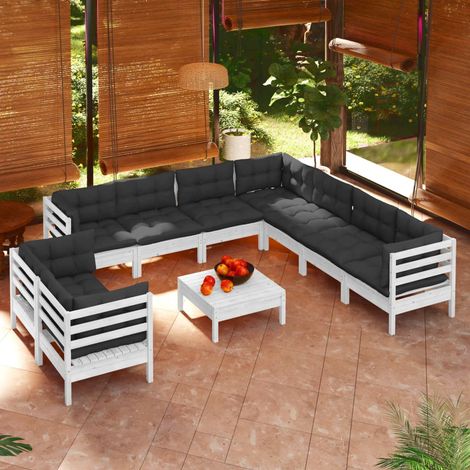 10-tlg. Garten-Lounge-Set mit Kissen Weiß Massivholz Kiefer vidaXL (1/5)
