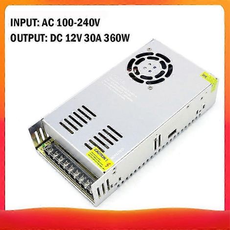 Adaptateur secteur à découpage AC 100-240V vers DC 12V 30A 360W compatible avec les rubans LED, les appareils photo, les ordinateurs et les radios. (1/5)