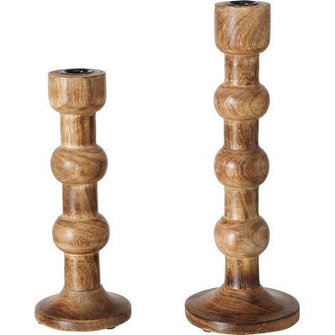 Kerzenhalter geschnitzt aus Holz BUBBLES, 2er-Set