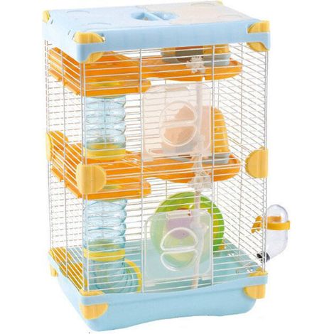 Cage Hamster 3 Étages 27.5x20.5x42.5cm Habitat Petit Animal avec Tubes Jeux Maisonnette Compartiments Séparés (1/4)