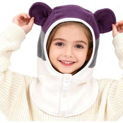 Kinder Sturmhaube Fleece 3-in-1 mit Halswärmer für 4-7 Jahre, winddicht, violett (1/5)