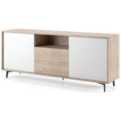 Madia 184 cm rovere e bianco opaco con 2 ante e 2 cassetti - Carrara