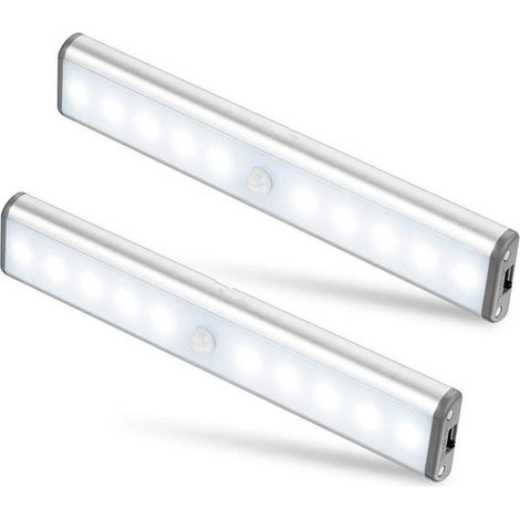 Lot de 2 Lampes 10 LED, Sans Fil, Rechargeable par USB, Aimanté, Détecteur de Mouvement, 2 Modes d’Éclairage, Portable. Lumière de P (1/4)