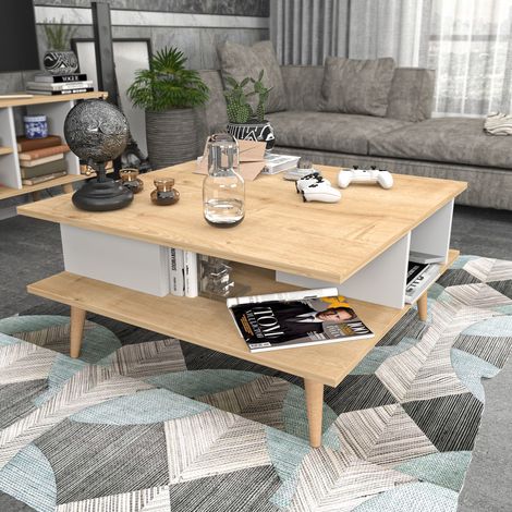 Decorotika Akya Table Basse Cocktail Table Tea Table For Living Room Lounge Foyer - Sapphire Oak & Blanc (1/5)