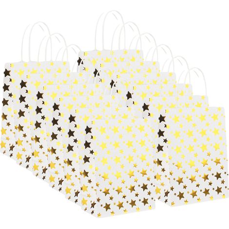 Lot de 12 petits sacs cadeaux de Noël en papier kraft, motif étoile, style classique. (1/5)