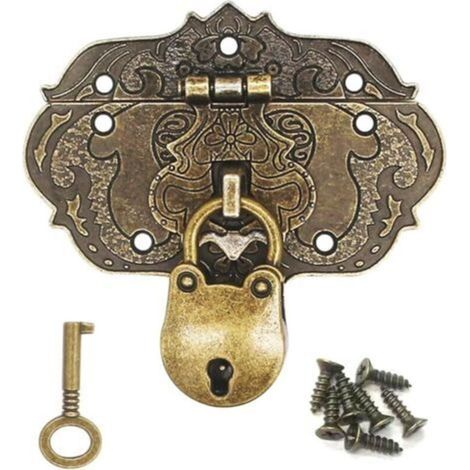 76 x 57 mm Loquet Serrure Vintage Antique Moraillon Fermoirs en Fer Bronze Antique Verrous pour Décoratifs Cabinet Armoire Boîte à Bijoux Boîte Cadeau Caisses Coulissantes Vis et clé incluses (1/5)