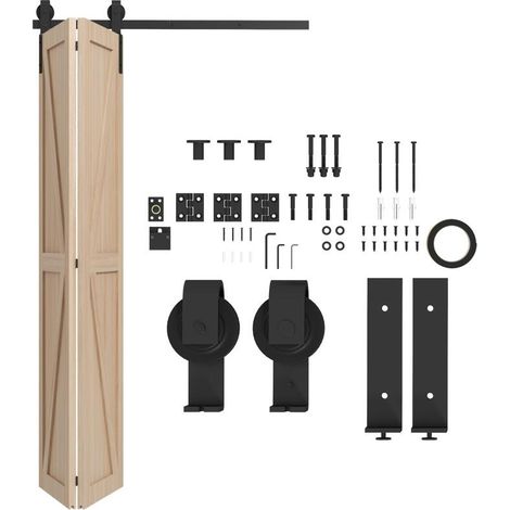 122 CM Quincaillerie de porte coulissante pliante kit de rails de porte de grange coulissante en acier pour 2 portes (1/5)