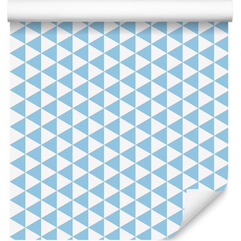 Carta da parati con motivo geometrico azzurro e bianco, sfondo azzurro 50x1000 cm (1/5)