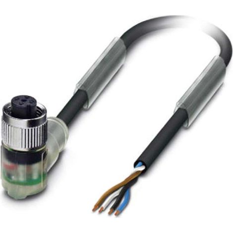 Câble de capteur M12 en PVC avec LED, connecteur coudé 4 broches codage A, longueur 9 mètres, couleur noir profond RAL 9005