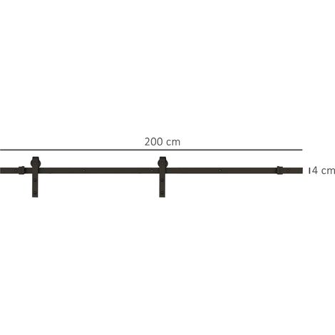 Kit de rail pour porte coulissante, capacité de charge max. 100 kg, métal, noir, 2 m, noir (1/5)