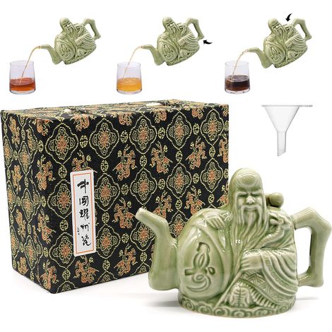 Théière Chinoise en Céramique Faite à la Main - 3 Tasses, Deux Chambres, Distributeur de Boissons - Avec Boîte Cadeau - 473 ml (Vert) (1/5)
