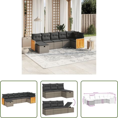 vidaXL Canapé en résine - Salon de jardin avec coussins 7 pcs gris résine tressée (1/5)