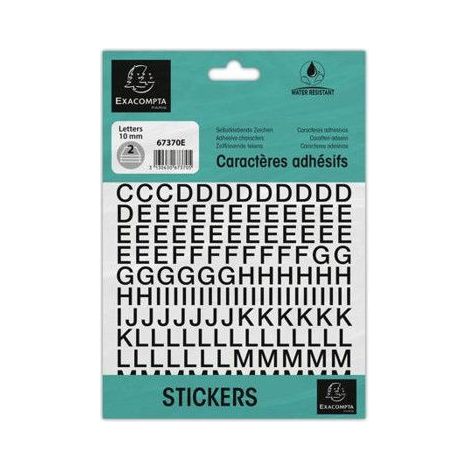 Lettres adhésives - Stickers - Noires - 10mm hauteur - 2 planches - A-Z + caractères spéciaux (1/4)