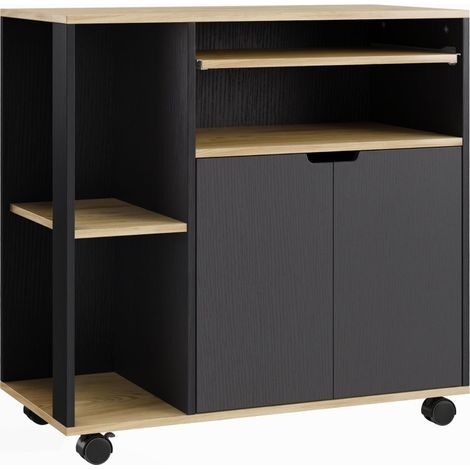 Carro de cocina con almacenamiento, armario y estantes ajustables, negro (1/4)