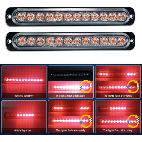 Barre Lumineuse LED - 2 Pièces - Aluminium - Feu Stop Stroboscopique - Véhicule Offroad - 19cm Rouge (1/5)