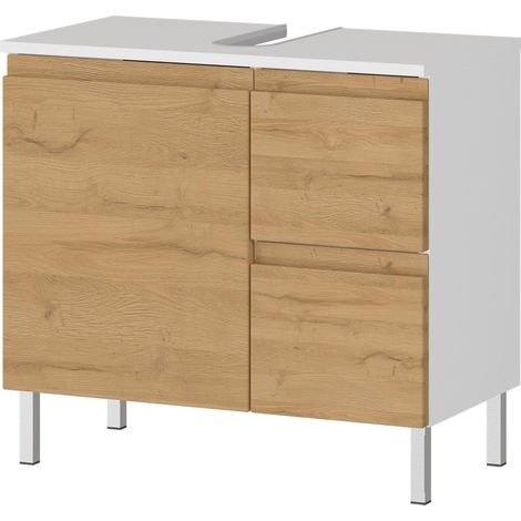 Meuble sous-lavabo, en Blanc/chêne Grandson, avec découpe pour Siphon, 60 x 56 x 34 cm (LxHxP) (1/5)