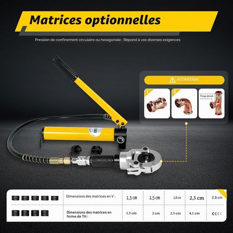 Pince à Sertir Hydraulique 6T Profil V/TH avec Tête Rotative à 360° - Presse Radiale pour Tube en Cuivre - Forme en V 12-28 mm, TH 16-32 mm (1/5)