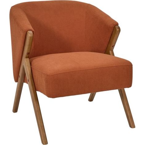Fauteuil - HOME DECO FACTORY - Jules - Côtelé - Confortable - Terracotta