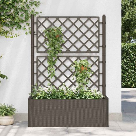 313968 vidaXL Garden Raised Bed with Trellis and Self Watering System Mocha (1/5)