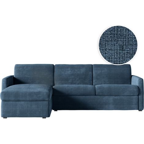 Canapé d'angle convertible express 4 pl AGATHE 140x190cm en tissu chenille bleu foncé - Matelas 13cm (1/5)