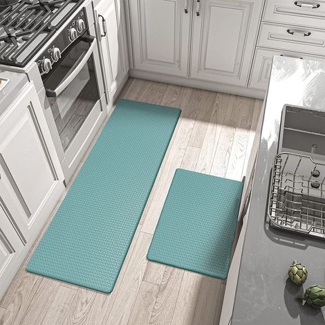 Household PVC leather waterproof floor mat, creative cartoon long strip kitchen anti-slip and oil-proof mat - light green - 441201CM