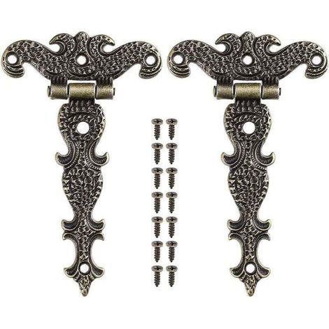 Cerniere per mobili in bronzo stile retrò – Set di 2 cerniere in lega di zinco con viti, ideali per portagioie e armadietti.