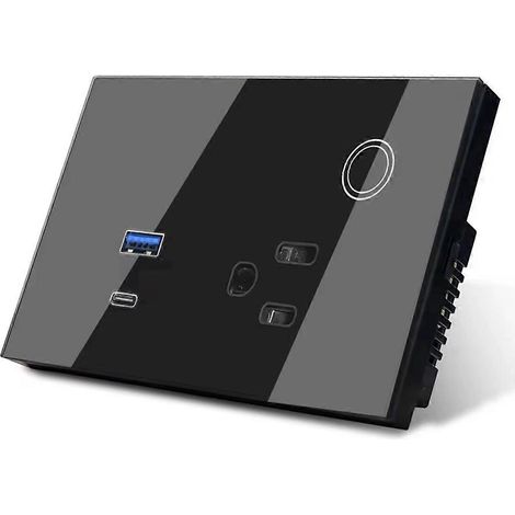 Prise murale 15 A avec port USB Type-C pour Alexa, noire, prise européenne (1/5)
