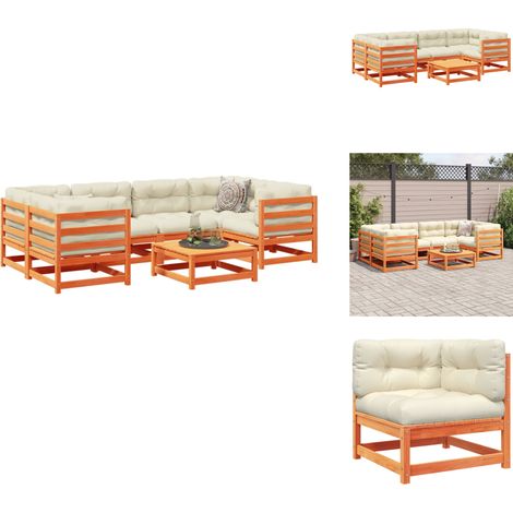 Salon de jardin 7 pcs avec coussins cire marron bois pin massif - Ensemble Salon De Jardin - Canapé Extérieur - Meuble De Jardin - Mobilier De Jardin - Salon De Patio (1/5)