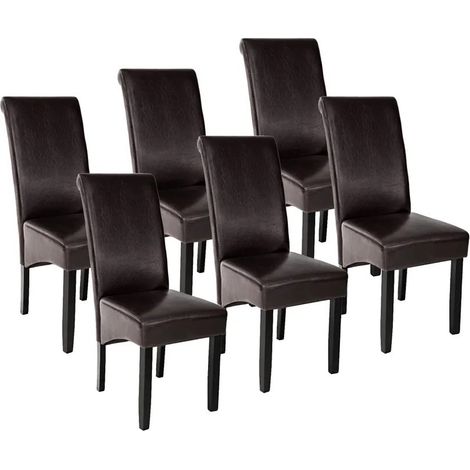 Lot de 6 Chaises de Salle à Manger marron foncé aspect simili cuir avec pieds en bois résistants (1/5)